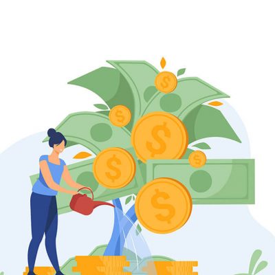 Illustration femme qui arrose un arbre